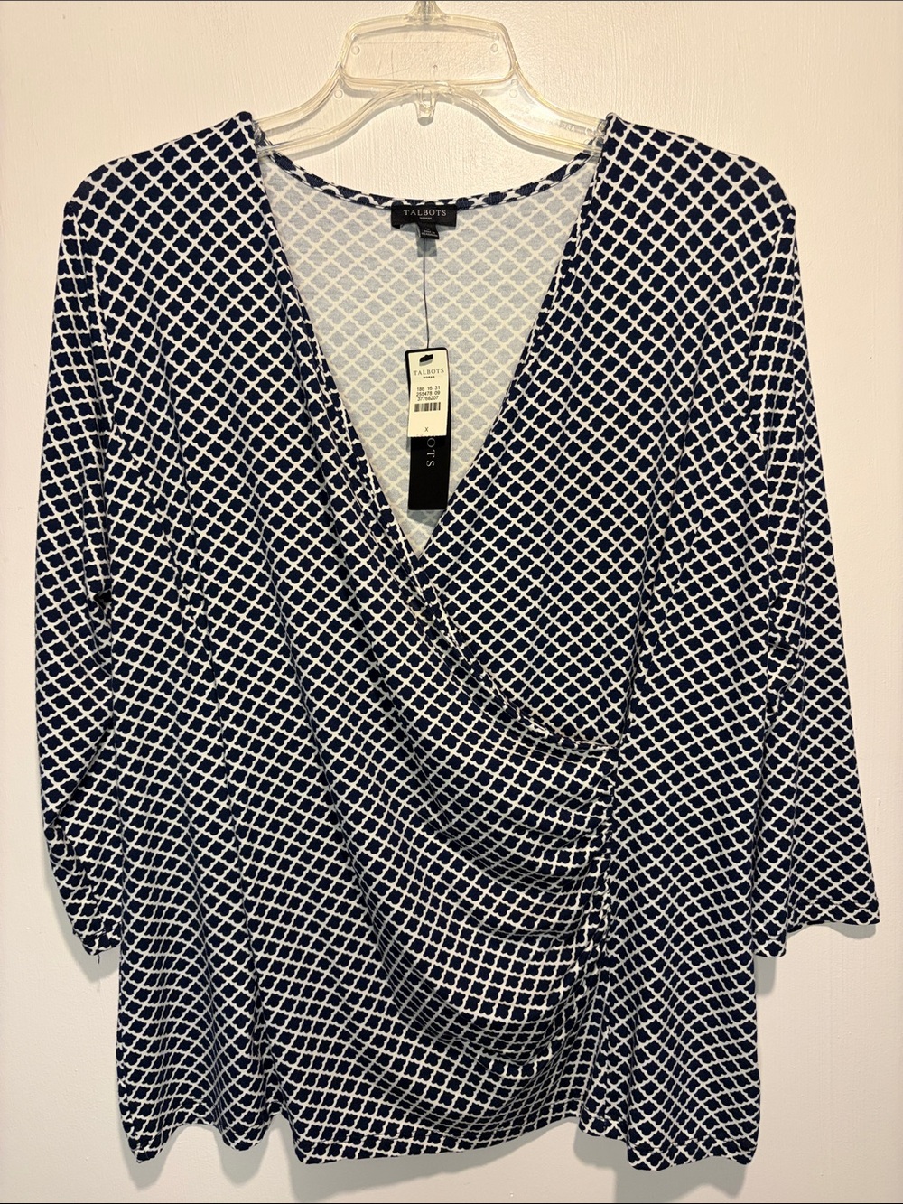 Talbots NWT V Neck Faux Wrap Ruched Geometric Print Sleeves Blouse Top Size 0X